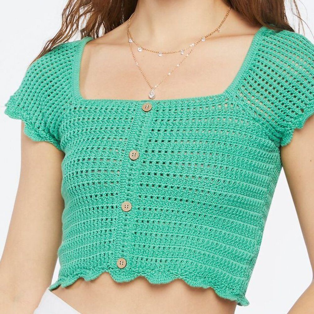 Small Forever 21 NWOT Crochet Sweater-Knit Crop Top Green/Meadow